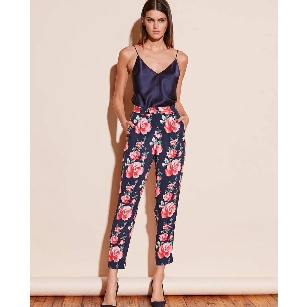 Fleur du Mal Navy Vintage Rose Silk Trousers